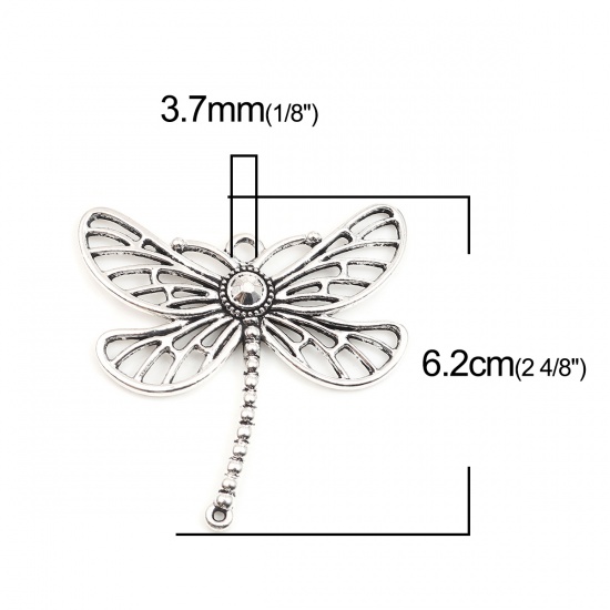 Picture of Zinc Based Alloy Insect Pendants Dragonfly Animal Antique Silver Color 62mm x 60mm, 5 PCs