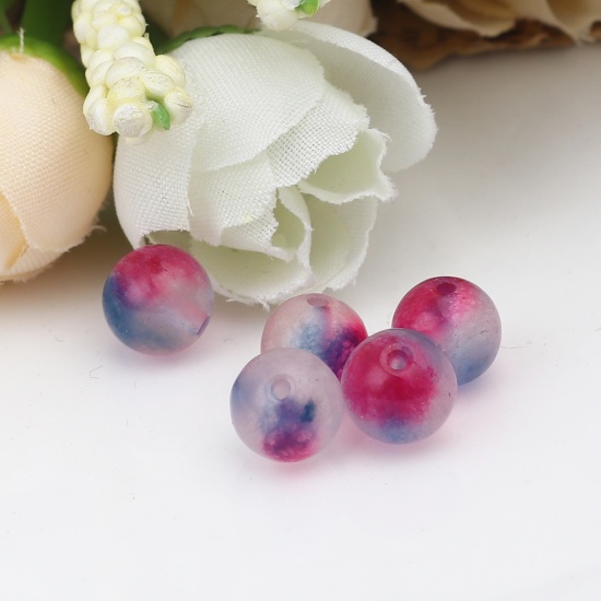 Picture of (Grade B) Stone ( Natural Dyed ) Beads Round Blue & Fuchsia About 8mm Dia., Hole: Approx 1.2mm, 50 PCs