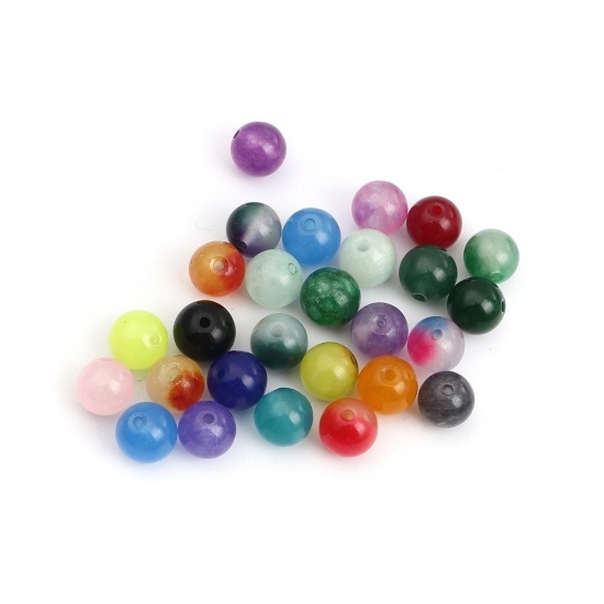 Picture of (Grade B) Stone ( Natural Dyed ) Beads Round Blue & Fuchsia About 8mm Dia., Hole: Approx 1.2mm, 50 PCs