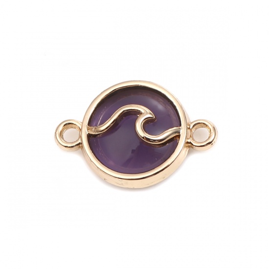 Picture of Zinc Based Alloy Religious Connectors Round Gold Plated Dark Purple Wave 20mm x 14mm, 10 PCs