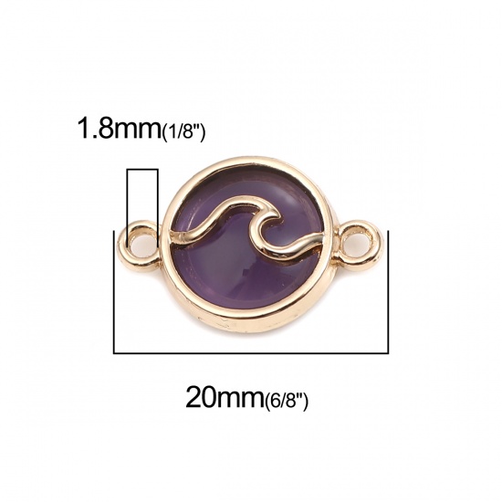 Imagen de Zamak Religión Conectores Ronda Chapado en Oro Morado oscuro Ola 20mm x 14mm, 10 Unidades