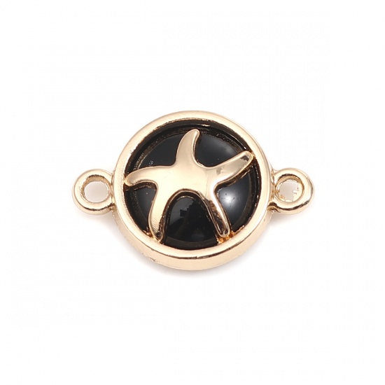 Picture of Zinc Based Alloy Ocean Jewelry Connectors Round Gold Plated Black Star Fish 20mm x 14mm, 10 PCs