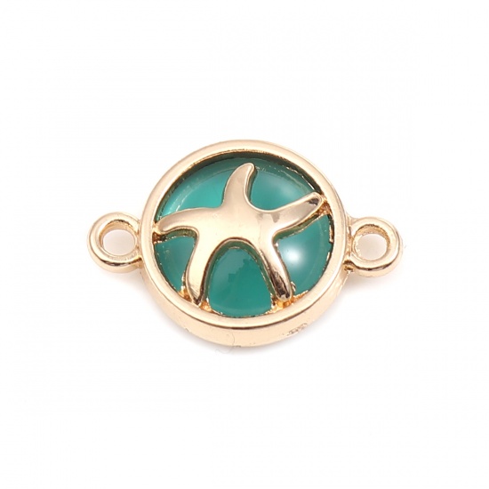 Picture of Zinc Based Alloy Ocean Jewelry Connectors Round Gold Plated Green Star Fish 20mm x 14mm, 10 PCs