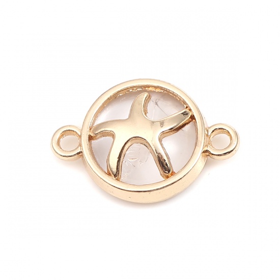 Picture of Zinc Based Alloy Ocean Jewelry Connectors Round Gold Plated White Star Fish 20mm x 14mm, 10 PCs