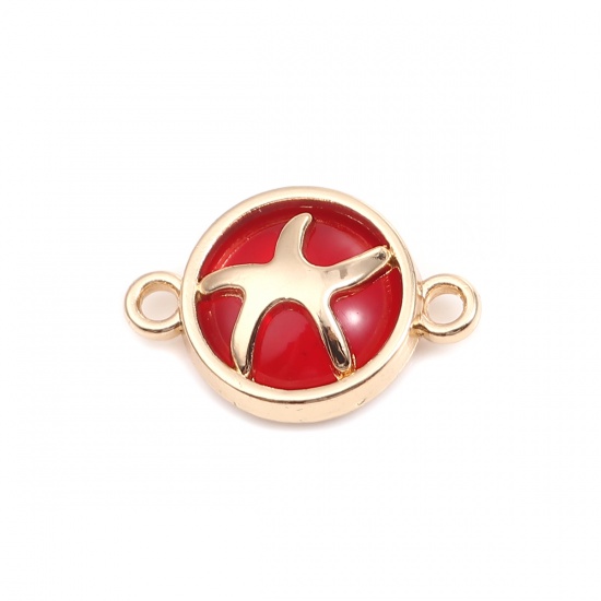 Picture of Zinc Based Alloy Ocean Jewelry Connectors Round Gold Plated Red Star Fish 20mm x 14mm, 10 PCs