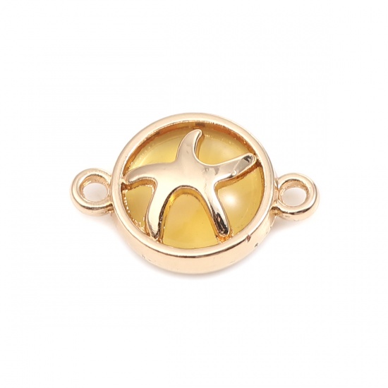 Picture of Zinc Based Alloy Ocean Jewelry Connectors Round Gold Plated Orange Star Fish 20mm x 14mm, 10 PCs