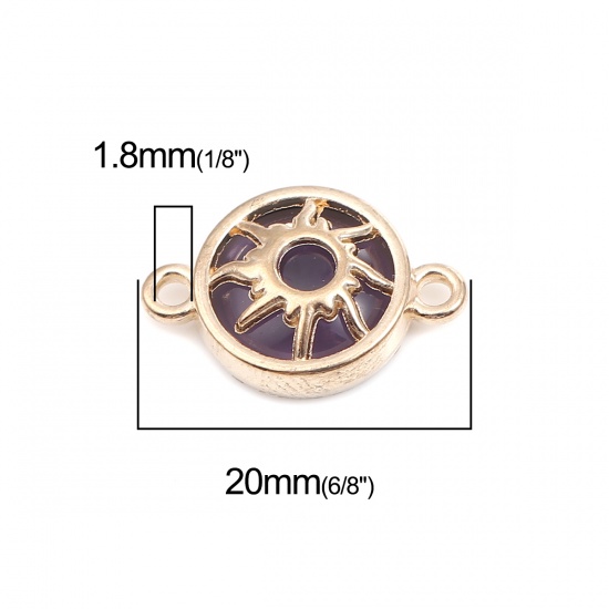 Picture of Zinc Based Alloy Galaxy Connectors Round Gold Plated Dark Purple Sun 20mm x 14mm, 10 PCs