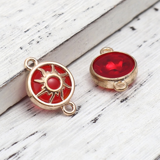 Picture of Zinc Based Alloy Galaxy Connectors Round Gold Plated Red Sun 20mm x 14mm, 10 PCs