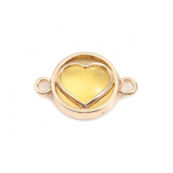 Picture of Zinc Based Alloy Valentine's Day Connectors Round Gold Plated Orange Heart 20mm x 14mm, 10 PCs