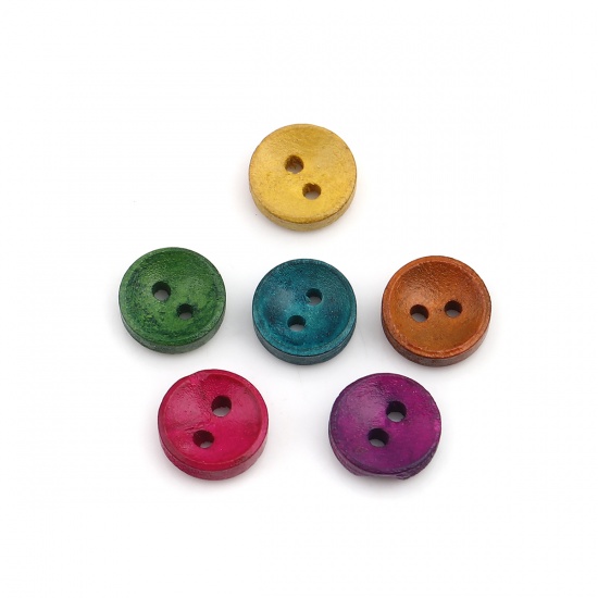 Picture of Wood Sewing Buttons Scrapbooking Two Holes Round At Random Mixed 10mm Dia., 200 PCs