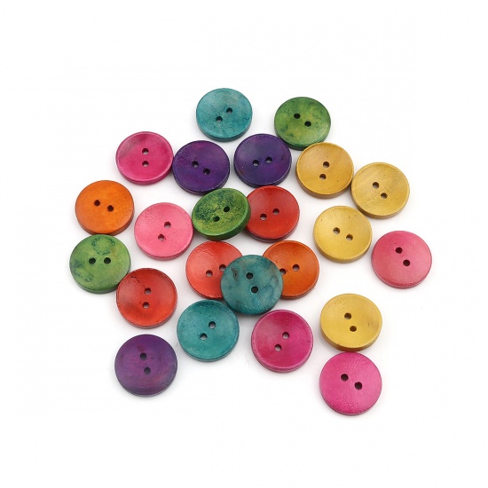 Picture of Wood Sewing Buttons Scrapbooking Two Holes Round At Random Mixed 20mm Dia., 50 PCs