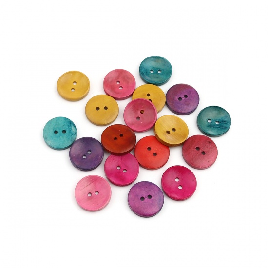 Picture of Wood Sewing Buttons Scrapbooking Two Holes Round At Random Mixed 25mm Dia., 50 PCs