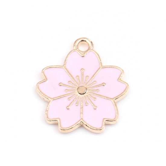 Immagine di Lega di Zinco Charms Fiore di Sakura Oro Placcato Rosa Chiaro Smalto 20mm x 18mm , 20 Pz