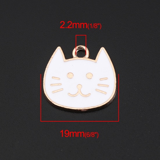 Picture of Zinc Based Alloy Charms Cat Animal Gold Plated White Enamel 19mm x 18mm, 20 PCs