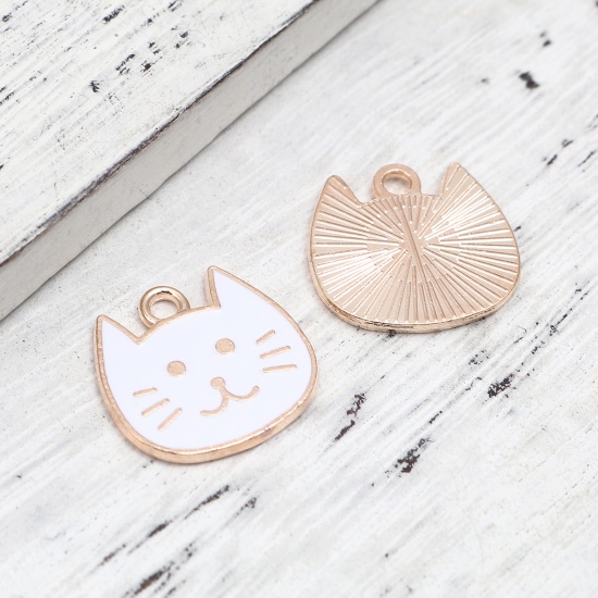 Picture of Zinc Based Alloy Charms Cat Animal Gold Plated White Enamel 19mm x 18mm, 20 PCs