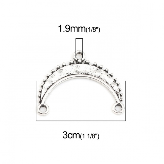 Image de Connecteurs Style Bohème en Alliage de Zinc Demi Lune Argent Vieilli 30mm x 24mm, 20 Pcs