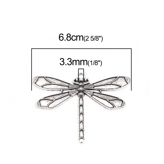 Image de Pendentifs en Alliage de Zinc Libellule Argent Vieilli 68mm x 51mm, 2 Pcs