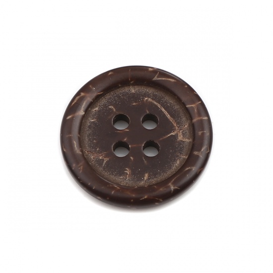 Picture of Coconut Shell Sewing Buttons Scrapbooking 4 Holes Round Dark Coffee 20mm Dia, 50 PCs