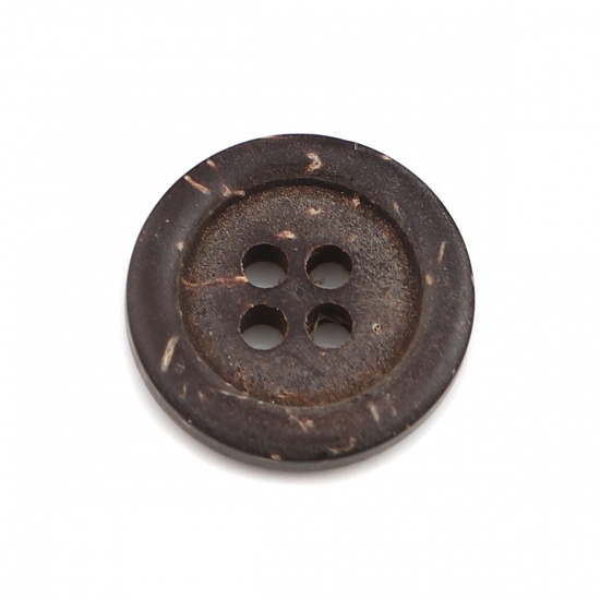 Immagine di Guscio di Cocco Bottone da Cucire Tondo Caffè Scuro Quattro Fori 15mm Dia, 50 Pz