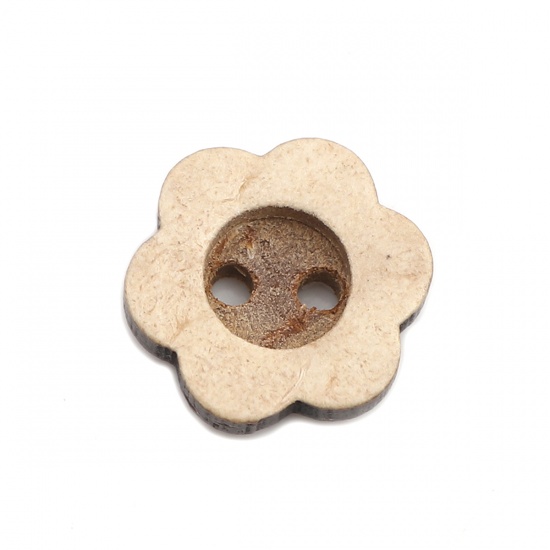 Picture of Coconut Shell Sewing Buttons Scrapbooking Two Holes Flower Natural 12mm x 11mm, 50 PCs