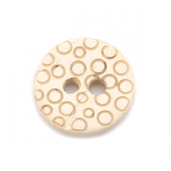 Picture of Coconut Shell Sewing Buttons Scrapbooking Two Holes Round Natural Circle Pattern 13mm Dia, 50 PCs