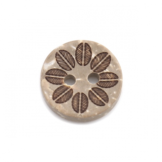 Picture of Coconut Shell Sewing Buttons Scrapbooking Two Holes Round Natural 13mm Dia, 50 PCs