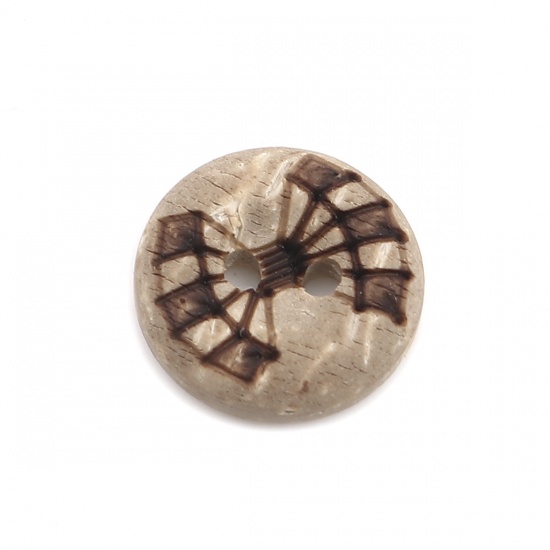 Picture of Coconut Shell Sewing Buttons Scrapbooking Two Holes Round Natural 13mm Dia, 50 PCs
