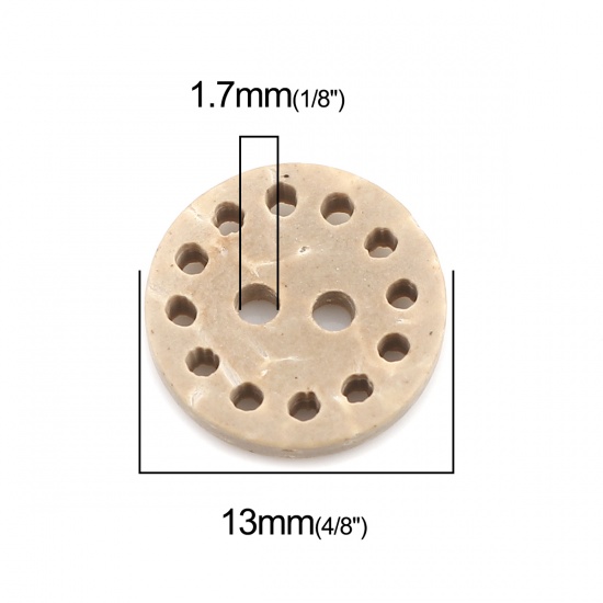Picture of Coconut Shell Sewing Buttons Scrapbooking Two Holes Round Natural Circle Pattern 13mm Dia, 50 PCs