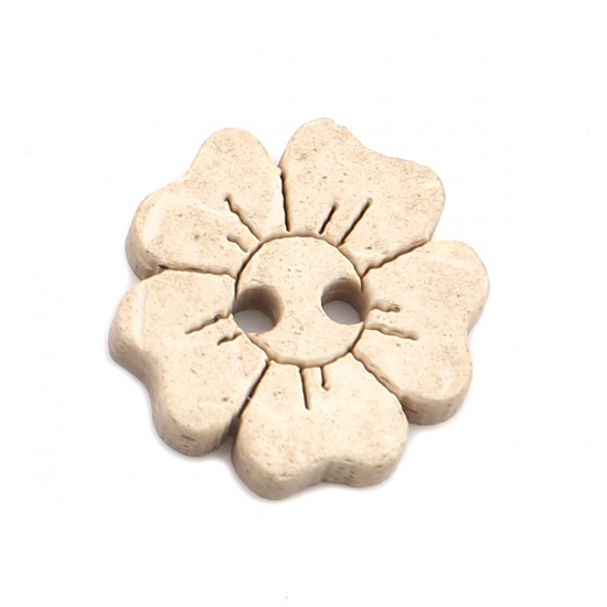 Picture of Coconut Shell Sewing Buttons Scrapbooking Two Holes Flower Natural 15mm x 14mm, 50 PCs