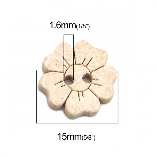 Picture of Coconut Shell Sewing Buttons Scrapbooking Two Holes Flower Natural 15mm x 14mm, 50 PCs