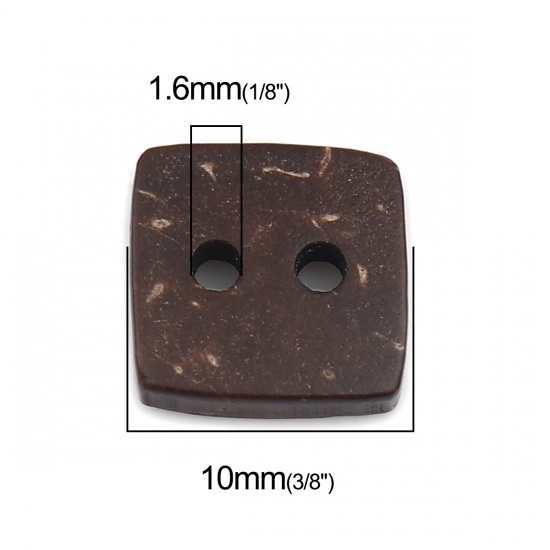 Picture of Coconut Shell Sewing Buttons Scrapbooking Two Holes Square Dark Coffee 10mm x 10mm, 50 PCs