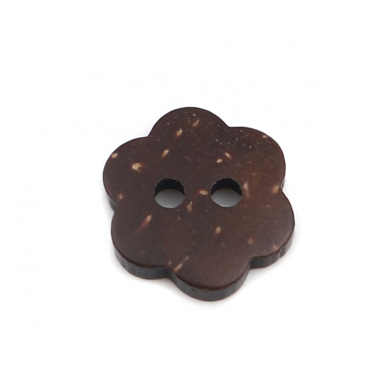 Picture of Coconut Shell Sewing Buttons Scrapbooking Two Holes Flower Dark Coffee 11mm x 11mm, 50 PCs