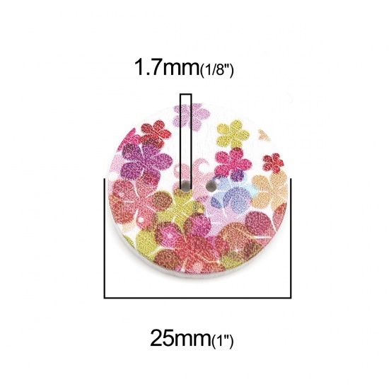 Picture of Natural Wood Sewing Buttons Scrapbooking Two Holes Round At Random Mixed Flower 25mm Dia., 100 PCs