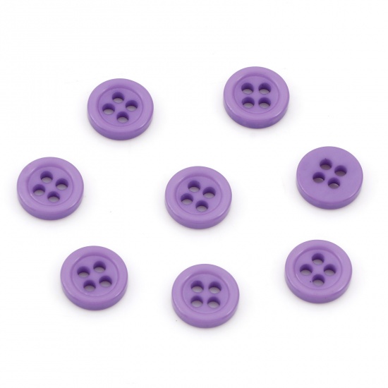 樹脂 縫製ボタン 4つ穴 円形 紫 9mm 直径、 500 個 の画像