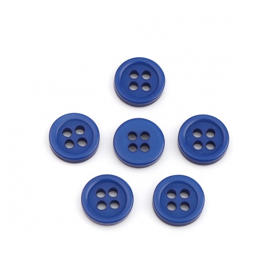 樹脂 縫製ボタン 4つ穴 円形 青 9mm 直径、 500 個 の画像