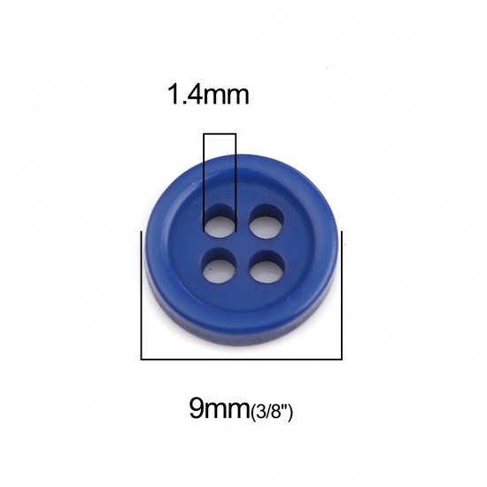 Picture of Resin Sewing Buttons Scrapbooking 4 Holes Round Blue 9mm Dia, 500 PCs