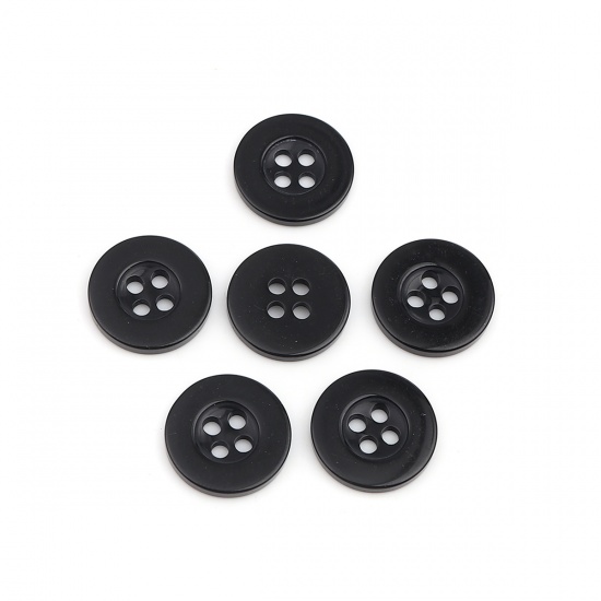 樹脂 縫製ボタン 4つ穴 円形 黒 10mm 直径、 500 個 の画像