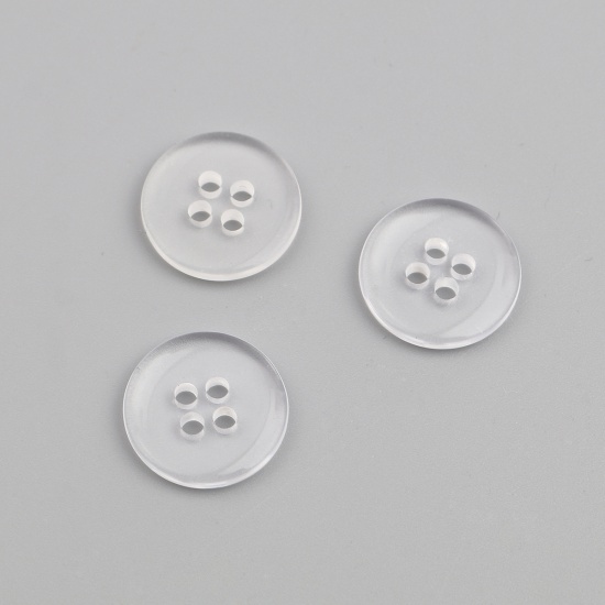 Picture of Resin Sewing Buttons Scrapbooking 4 Holes Round Transparent Clear 15mm Dia, 300 PCs