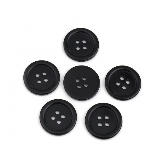 Picture of Resin Sewing Buttons Scrapbooking 4 Holes Round Black 25mm Dia, 100 PCs