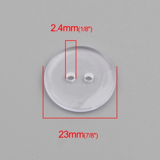 Picture of Resin Sewing Buttons Scrapbooking Two Holes Round Transparent Clear 23mm Dia, 100 PCs