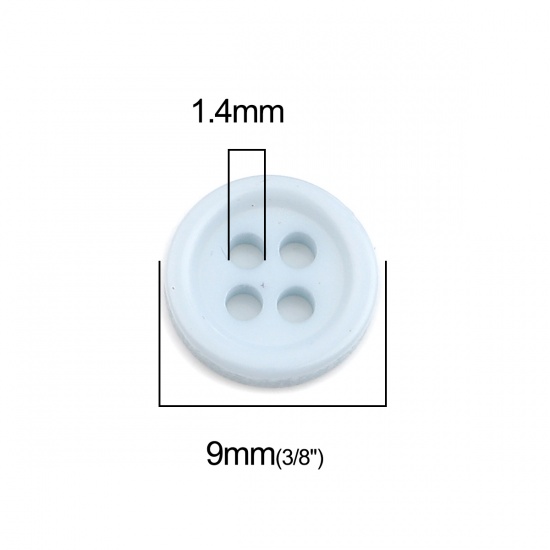 Picture of Resin Sewing Buttons Scrapbooking 4 Holes Round Light Blue 9mm Dia, 500 PCs