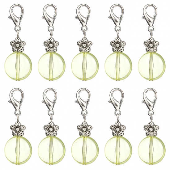Picture of Zinc Based Alloy & Resin Knitting Stitch Markers Round Silver Tone Yellow Flower 43mm x 16mm, 10 PCs