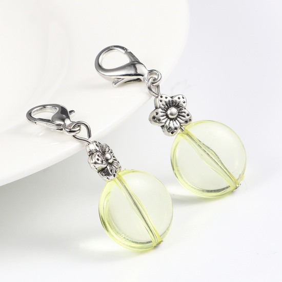 Picture of Zinc Based Alloy & Resin Knitting Stitch Markers Round Silver Tone Yellow Flower 43mm x 16mm, 10 PCs