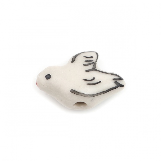 Picture of Ceramic Beads Bird Animal Beige & Black About 19mm x 13mm, Hole: Approx 2mm, 2 PCs