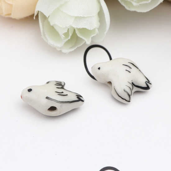 Picture of Ceramic Beads Bird Animal Beige & Black About 19mm x 13mm, Hole: Approx 2mm, 2 PCs