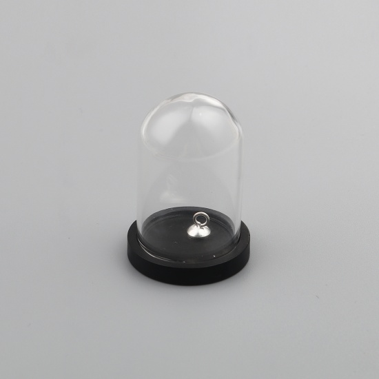 ガラス+ウッド 台座付 カボションセッティング台 円形 銀メッキ 黒 ( 25mmに適応) 38mm x 25mm、 30mm直径、 1 セット の画像