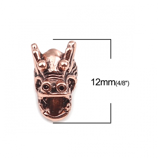 Picture of Zinc Based Alloy European Style Large Hole Charm Beads Dragon Antique Copper About 12mm x 11mm, Hole: Approx 5.1mm, 10 PCs