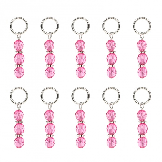 Picture of Zinc Based Alloy & Resin Knitting Stitch Markers Silver Tone Fuchsia 44mm x 12mm, 10 PCs