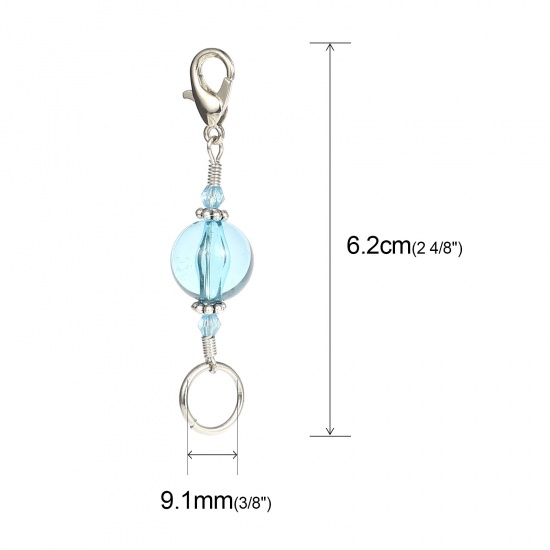 Picture of Zinc Based Alloy & Resin Knitting Stitch Markers Silver Tone Blue 62mm x 14mm, 10 PCs