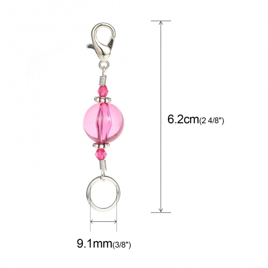 Picture of Zinc Based Alloy & Resin Knitting Stitch Markers Silver Tone Fuchsia 62mm x 14mm, 10 PCs
